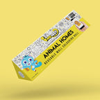 The image shows a yellow backdrop with a triangular box in display with cartoon cat in it