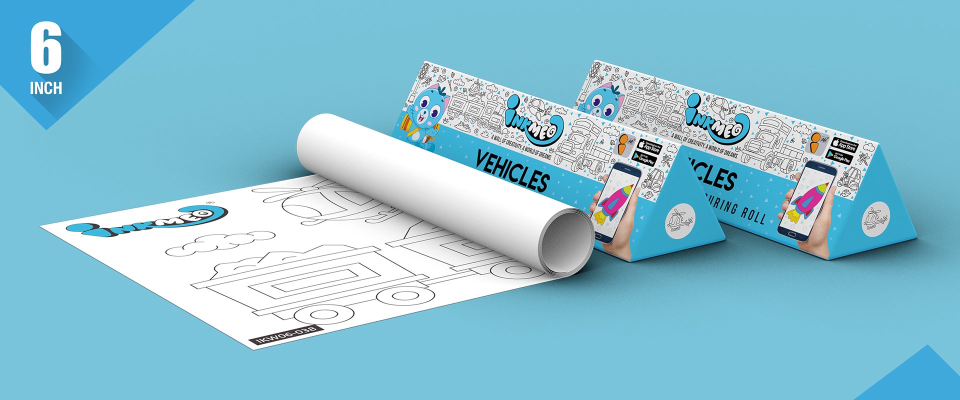 Vehicles Colouring Roll (6 inch) - Inkmeo