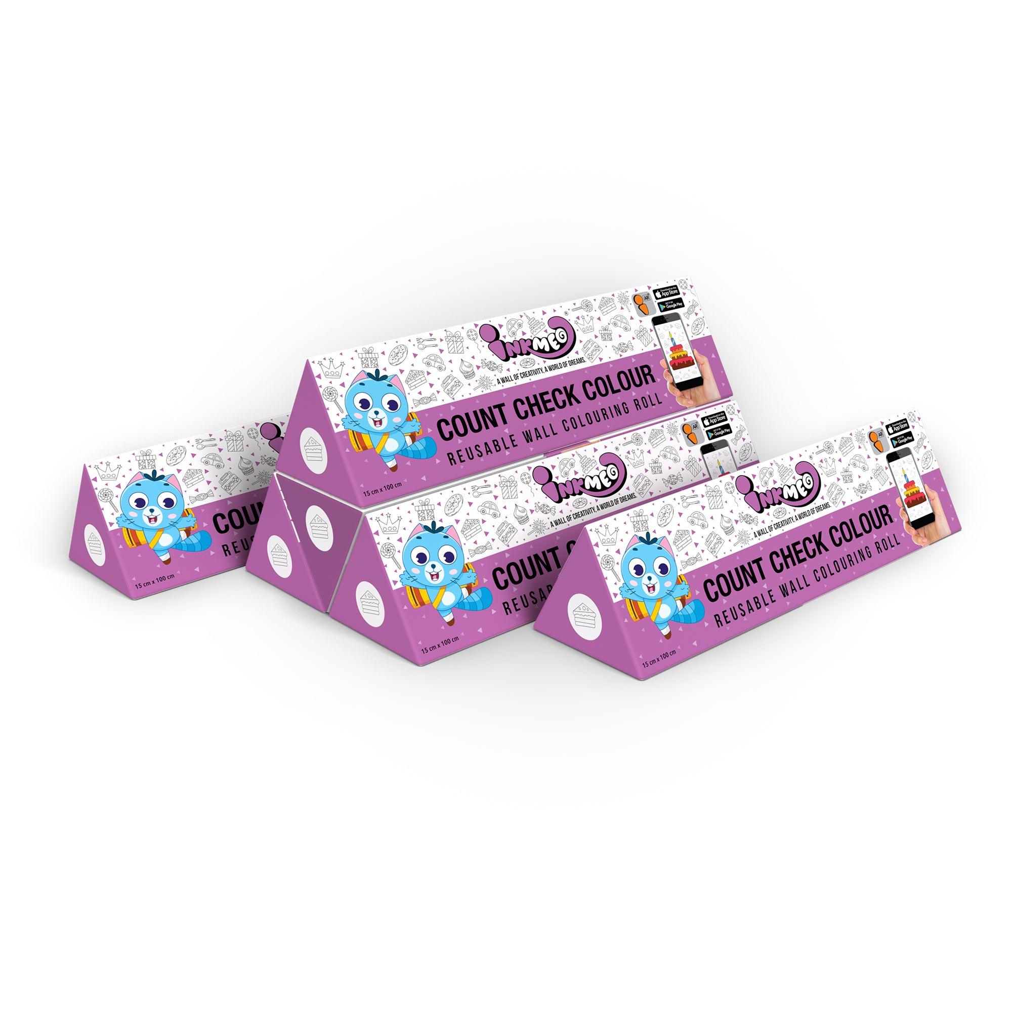 The image shows a white background with a pack of 6 count check check triangular boxes aligned diagonally.