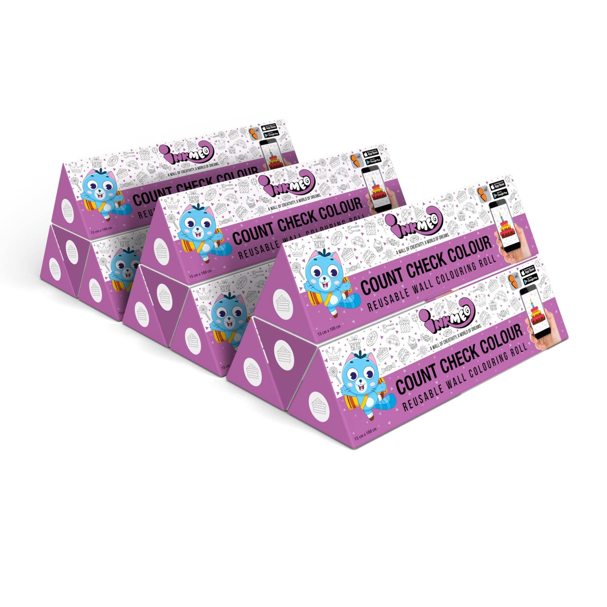 The image shows a white background with a pack of 9 count check check triangular boxes aligned diagonally.