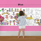 The image depicts a father and his two daughters enjoying a bonding moment while colouring nursery rhymes roll attached to the wall.