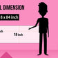 The image shows a pink background with a ruler indicating child and adult height on an 18*84 inch paper roll dimension.