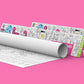 The image shows a pink background with two triangular boxes, one of which has paper rolled out.