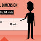 The image shows a red background with a ruler indicating child and adult height on an 18*84 inch paper roll dimension.