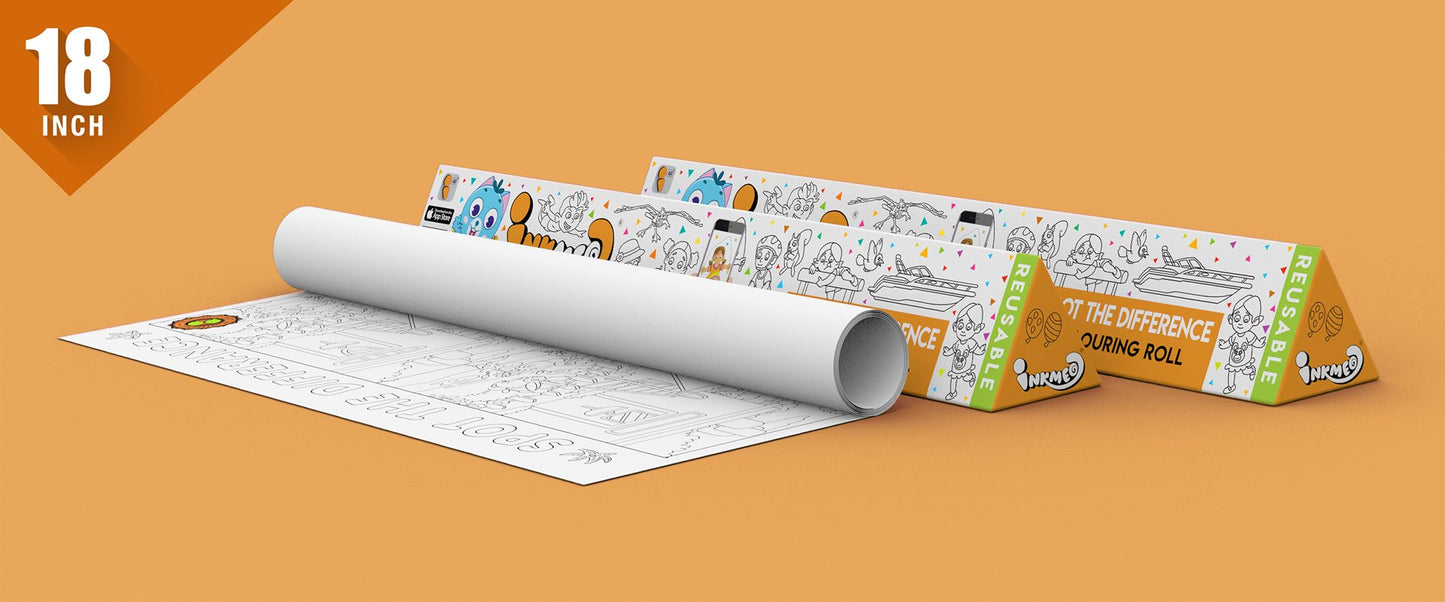 The image shows a orange background with two triangular boxes, one of which has paper rolled out.