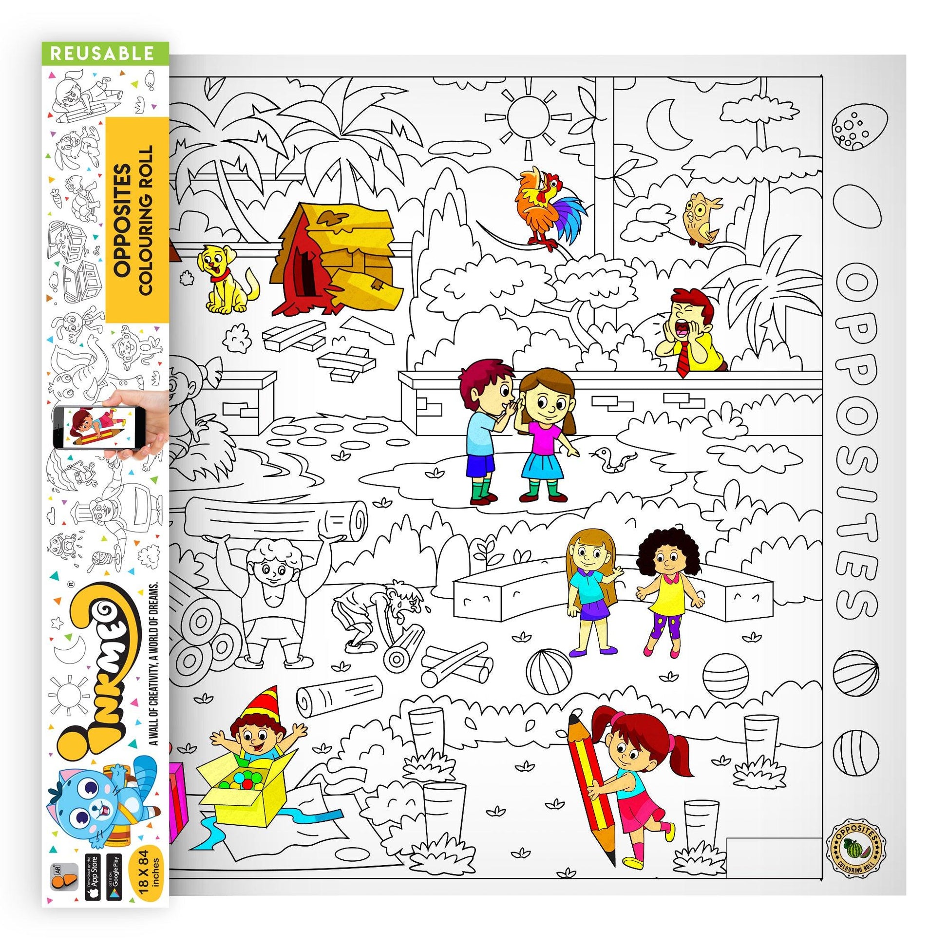 The image depicts a yellow box with a roll opened from inside it alongside a colourful picture.