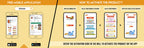 The image has a yellow background which is divided into two parts. The first part shows a free mobile application for downloading the Inkmeo app in the App Store and Google Store. The second part shows four mobile phones with the caption "To open the Inkmeo app, select your product category, select your product, and enter the code & click validate.