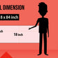 The image shows a red background with a ruler indicating child and adult height on an 18*84 inch paper roll dimension.