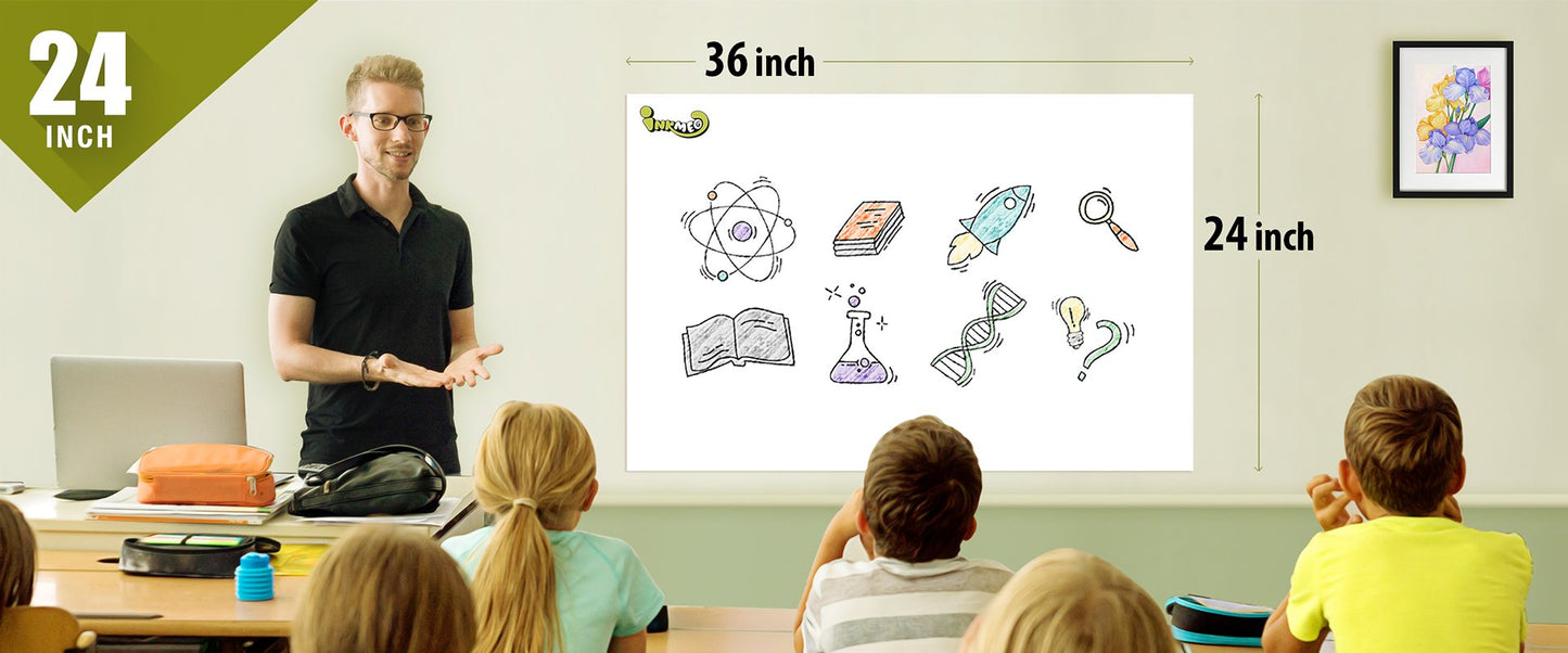 The image depicts a classroom with a teacher and students. The teacher is instructing the students using a white sheet with science pictures.